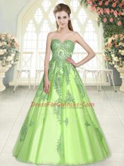 Cheap Tulle Lace Up Prom Evening Gown Sleeveless Floor Length Appliques