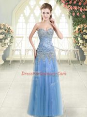 Dazzling Blue Sleeveless Tulle Zipper Prom Party Dress for Prom and Party