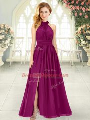 Empire Prom Evening Gown Burgundy Halter Top Chiffon Sleeveless Ankle Length Zipper