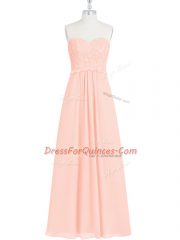 Chic Pink Sleeveless Lace and Appliques Floor Length Prom Party Dress