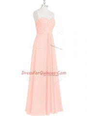 Chic Pink Sleeveless Lace and Appliques Floor Length Prom Party Dress
