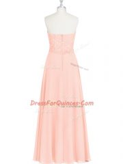 Chic Pink Sleeveless Lace and Appliques Floor Length Prom Party Dress