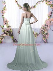 Decent Apple Green Quinceanera Dama Dress Chiffon Brush Train Sleeveless Beading