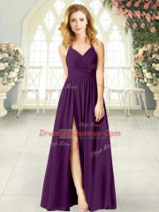 Chic Purple Halter Top Backless Ruching Sleeveless