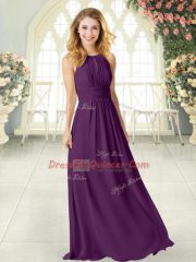 Sweet Purple Zipper Dress for Prom Ruching Sleeveless Floor Length