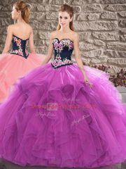 Admirable Floor Length Purple Sweet 16 Quinceanera Dress Tulle Sleeveless Beading and Embroidery