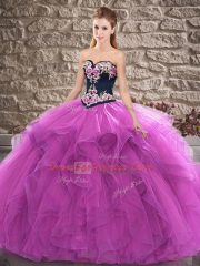 Admirable Floor Length Purple Sweet 16 Quinceanera Dress Tulle Sleeveless Beading and Embroidery