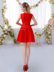 Lace Damas Dress Red Zipper Sleeveless Mini Length