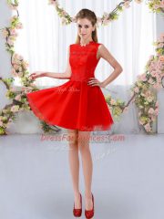 Lace Damas Dress Red Zipper Sleeveless Mini Length
