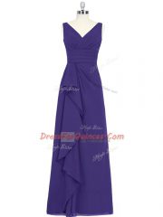 Purple Zipper Prom Gown Ruching Sleeveless Floor Length
