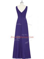 Purple Zipper Prom Gown Ruching Sleeveless Floor Length