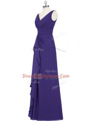 Purple Zipper Prom Gown Ruching Sleeveless Floor Length