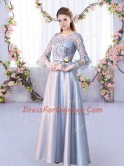 Scoop 3 4 Length Sleeve Satin Dama Dress for Quinceanera Lace Lace Up