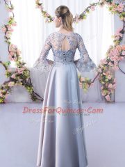 Scoop 3 4 Length Sleeve Satin Dama Dress for Quinceanera Lace Lace Up
