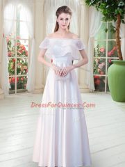 Wonderful Satin Short Sleeves Floor Length Prom Dresses and Lace