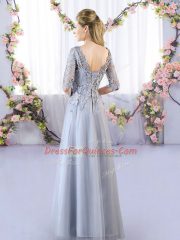Half Sleeves Lace Up Floor Length Lace Court Dresses for Sweet 16