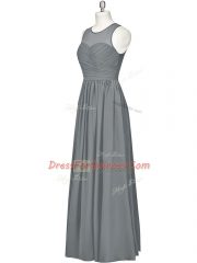 Excellent Grey Chiffon Zipper Scoop Sleeveless Floor Length Evening Dress Ruching