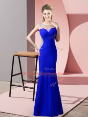 Glittering Royal Blue Zipper Scoop Beading and Pick Ups Satin Sleeveless