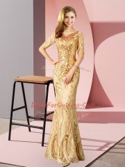Designer Scoop Half Sleeves Floor Length Sequins Gold