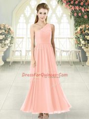 Edgy Pink Side Zipper One Shoulder Lace Dress for Prom Chiffon Sleeveless