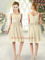 Knee Length Empire Sleeveless Light Yellow Prom Gown Zipper