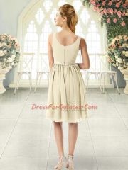 Knee Length Empire Sleeveless Light Yellow Prom Gown Zipper
