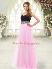 Deluxe Rose Pink Empire Tulle Sweetheart Sleeveless Appliques Floor Length Zipper