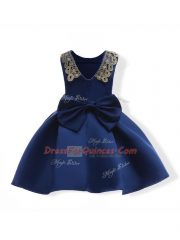 Sleeveless Appliques and Bowknot Zipper Kids Pageant Dress