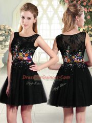 Latest Black Sleeveless Beading and Embroidery Mini Length Prom Party Dress