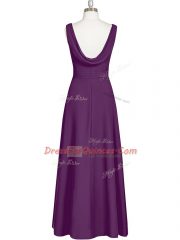 High Class Sleeveless Floor Length Ruching Zipper Prom Dresses with Eggplant Purple