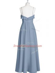 Hot Selling Chiffon Spaghetti Straps Sleeveless Zipper Ruching Prom Dresses in Blue