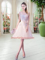 Traditional Tulle Sleeveless Knee Length Dress for Prom and Appliques