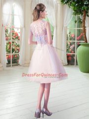 Traditional Tulle Sleeveless Knee Length Dress for Prom and Appliques
