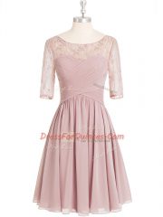 Half Sleeves Zipper Knee Length Lace and Ruching Prom Party Dress