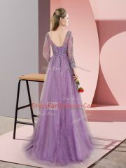 Extravagant Tulle Long Sleeves Prom Gown Sweep Train and Beading and Appliques