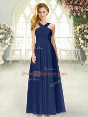 Graceful Navy Blue Straps Zipper Ruching Prom Dresses Sleeveless