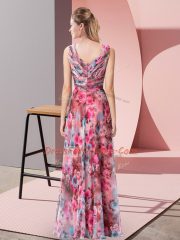 Excellent Printed V-neck Sleeveless Zipper Pattern Evening Dress in Multi-color