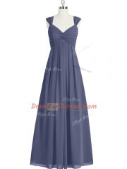 Wonderful Blue Zipper Prom Gown Ruching Sleeveless Floor Length