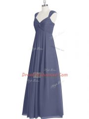 Wonderful Blue Zipper Prom Gown Ruching Sleeveless Floor Length