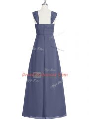 Wonderful Blue Zipper Prom Gown Ruching Sleeveless Floor Length
