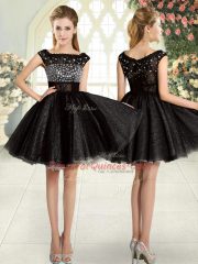 Wonderful Black Tulle Zipper Square Sleeveless Mini Length Prom Dresses Beading