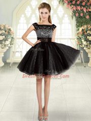 Wonderful Black Tulle Zipper Square Sleeveless Mini Length Prom Dresses Beading