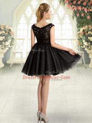 Wonderful Black Tulle Zipper Square Sleeveless Mini Length Prom Dresses Beading