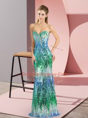 On Sale Multi-color Column/Sheath Sweetheart Sleeveless Beading and Sequins Floor Length Lace Up Prom Dresses