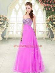 A-line Prom Dresses Pink Sweetheart Tulle Sleeveless Floor Length Lace Up