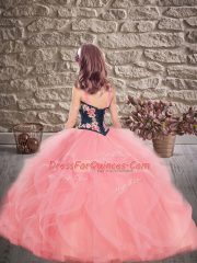 Baby Blue Ball Gowns Straps Sleeveless Tulle Floor Length Lace Up Embroidery and Ruffles Girls Pageant Dresses