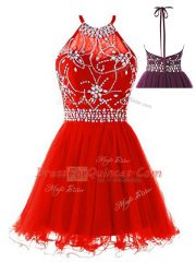 Modest Halter Top Sleeveless Tulle Homecoming Dress Beading Backless