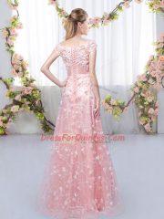 Most Popular Empire Quinceanera Court Dresses Lavender Off The Shoulder Tulle Cap Sleeves Floor Length Lace Up