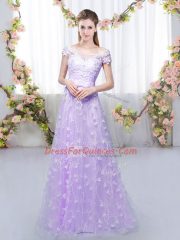 Spectacular Cap Sleeves Lace Up Floor Length Appliques Vestidos de Damas