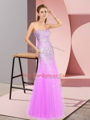 Floor Length Lilac Custom Made Sweetheart Sleeveless Zipper